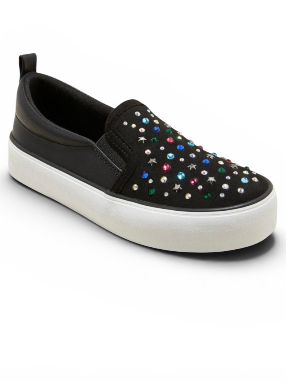 Art Class Girls’ Black Slip-On Sneaker with Multicolor Gem Embellishments‎ Sz 1